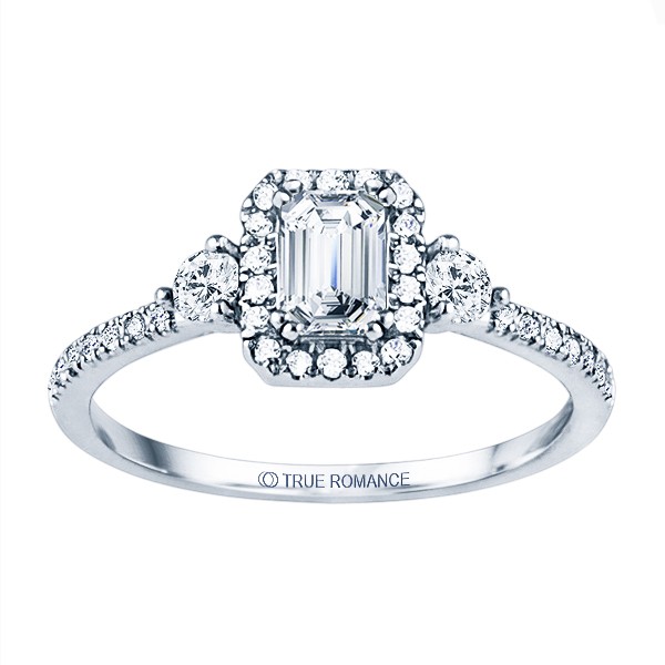 Rm1345e-14k White Gold Emerald Cut Halo Diamond Engagement Ring