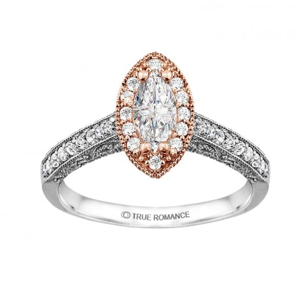 Rm1430m -14k White Gold Marquise Cut Halo Diamond Vintage Engagement Ring