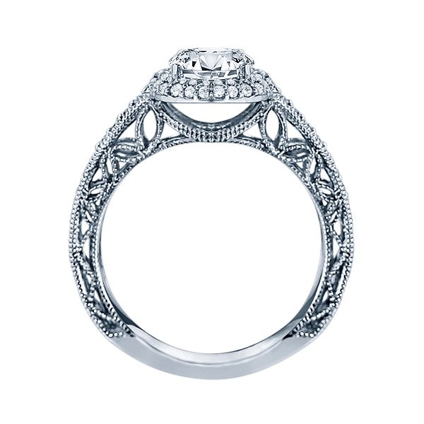 Rm1434r -14k White Gold Round Cut Double Halo Diamond Vintage Engagement Ring