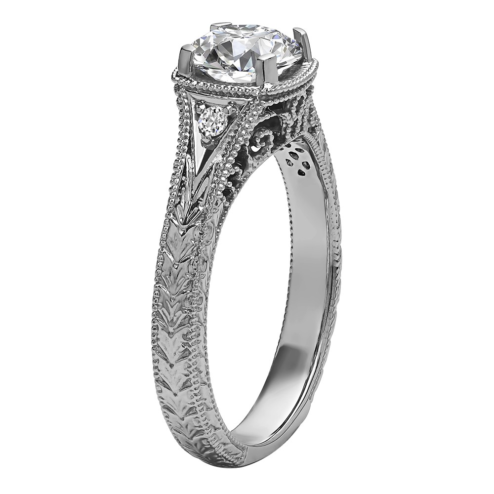 Rm1316-14k White Gold Round Cut Diamond Vintage Style Engagement Ring