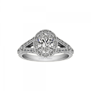 Oval Cut Split Shank Halo Diamond Engagement Ring