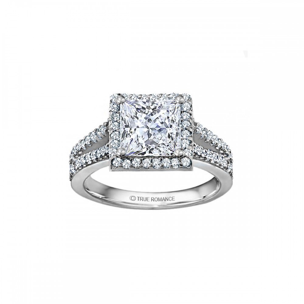 Rm1098p-14k White Gold Halo Engagement Ring