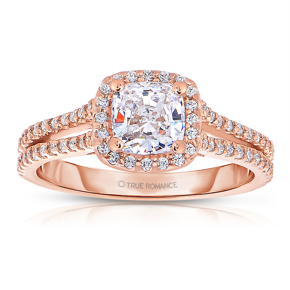 Rm1174cu-14k White Gold Cushion Cut Halo Diamond Split Shank Engagement Ring