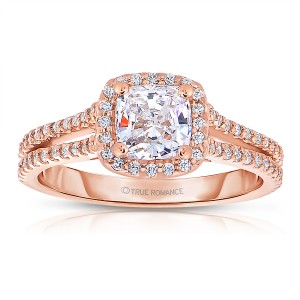 Rm1174cu-14k White Gold Cushion Cut Halo Diamond Split Shank Engagement Ring