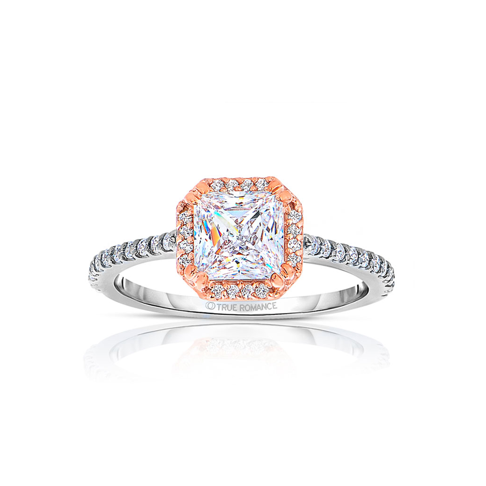 Rm1309ptt-14k Rose Gold Princess Cut Halo Diamond Engagement Ring