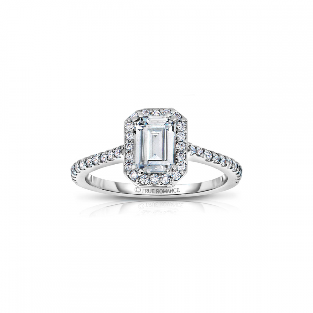 Rm1309e-14k White Gold Emerald Cut Halo Diamond Engagement Ring