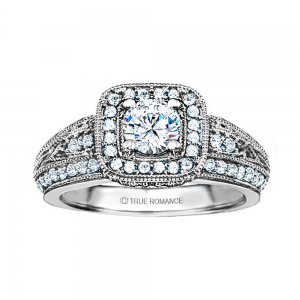 Rm1377-14k White Gold Vintage Engagement Ring