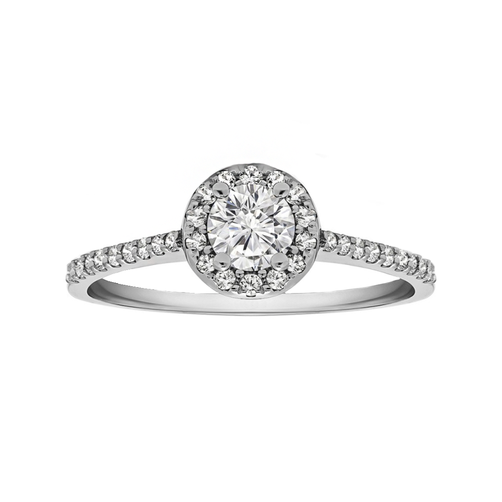 Rm1408-14k White Gold Round Cut Halo Diamond Engagement Ring