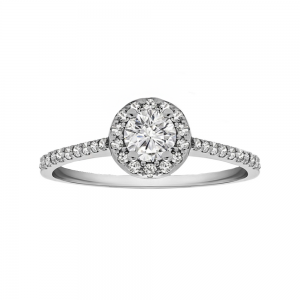 Rm1408-14k White Gold Round Cut Halo Diamond Engagement Ring