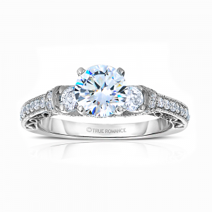 Rm1446 -14k White Gold Round Cut Diamond Vintage Engagement Ring