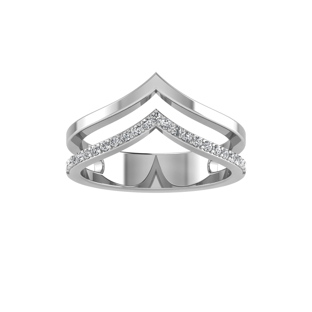 Chevron Twin Half Gold Half Diamond Ring