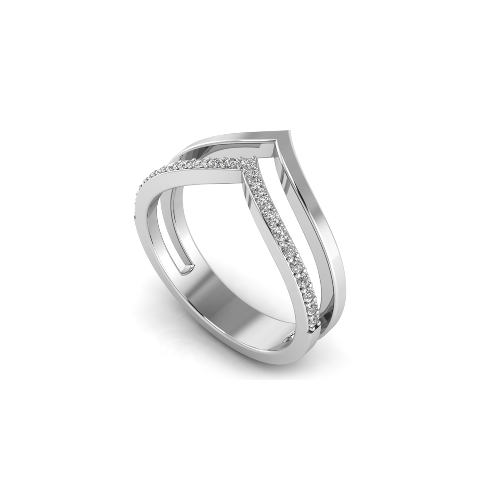 Chevron Twin Half Gold Half Diamond Ring