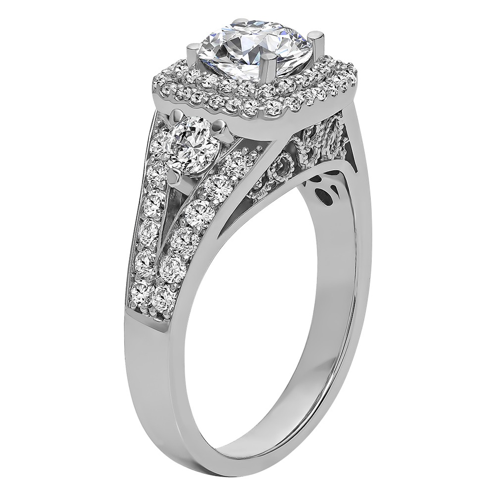Round Cut Double Halo Diamond Vintage Engagement Ring