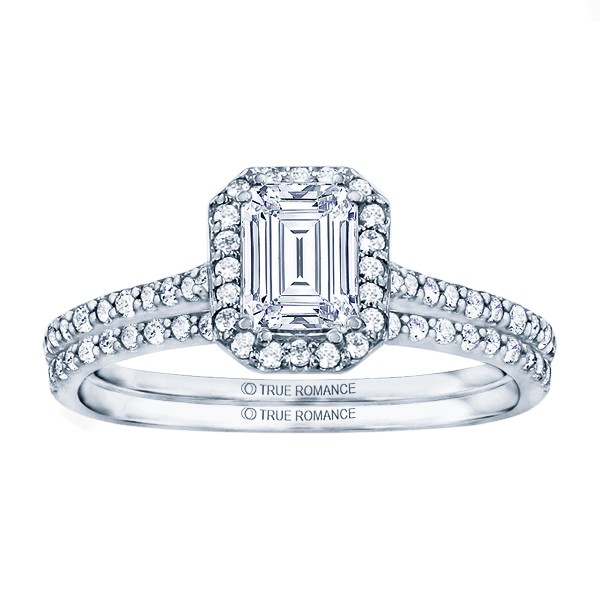 Rm1309e-14k White Gold Emerald Cut Halo Diamond Engagement Ring