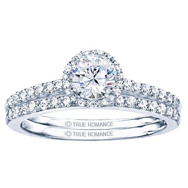Rm1408-14k White Gold Round Cut Halo Diamond Engagement Ring