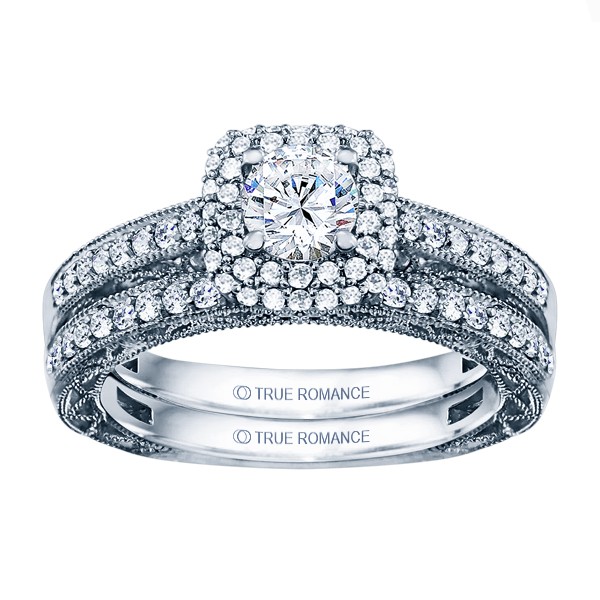 Rm1434r -14k White Gold Round Cut Double Halo Diamond Vintage Engagement Ring