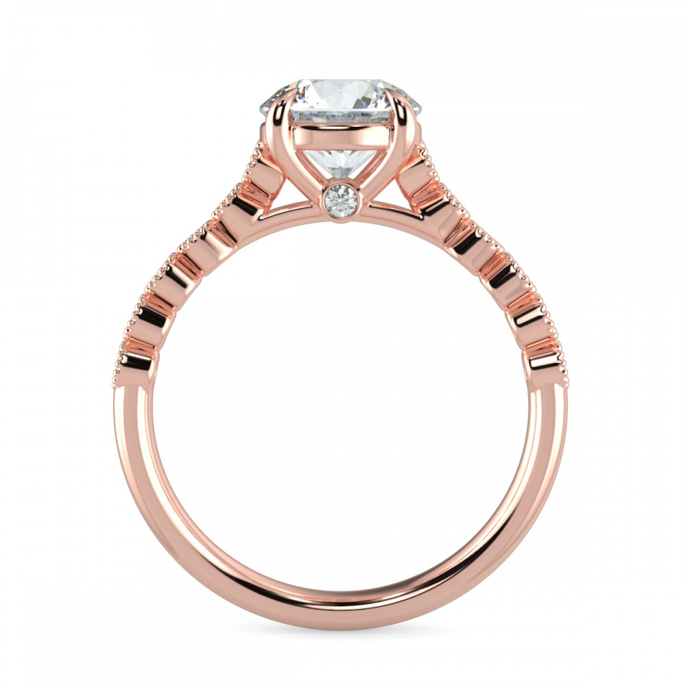 Round Secret Diamond Bezel Millgrain Engagemnt Ring