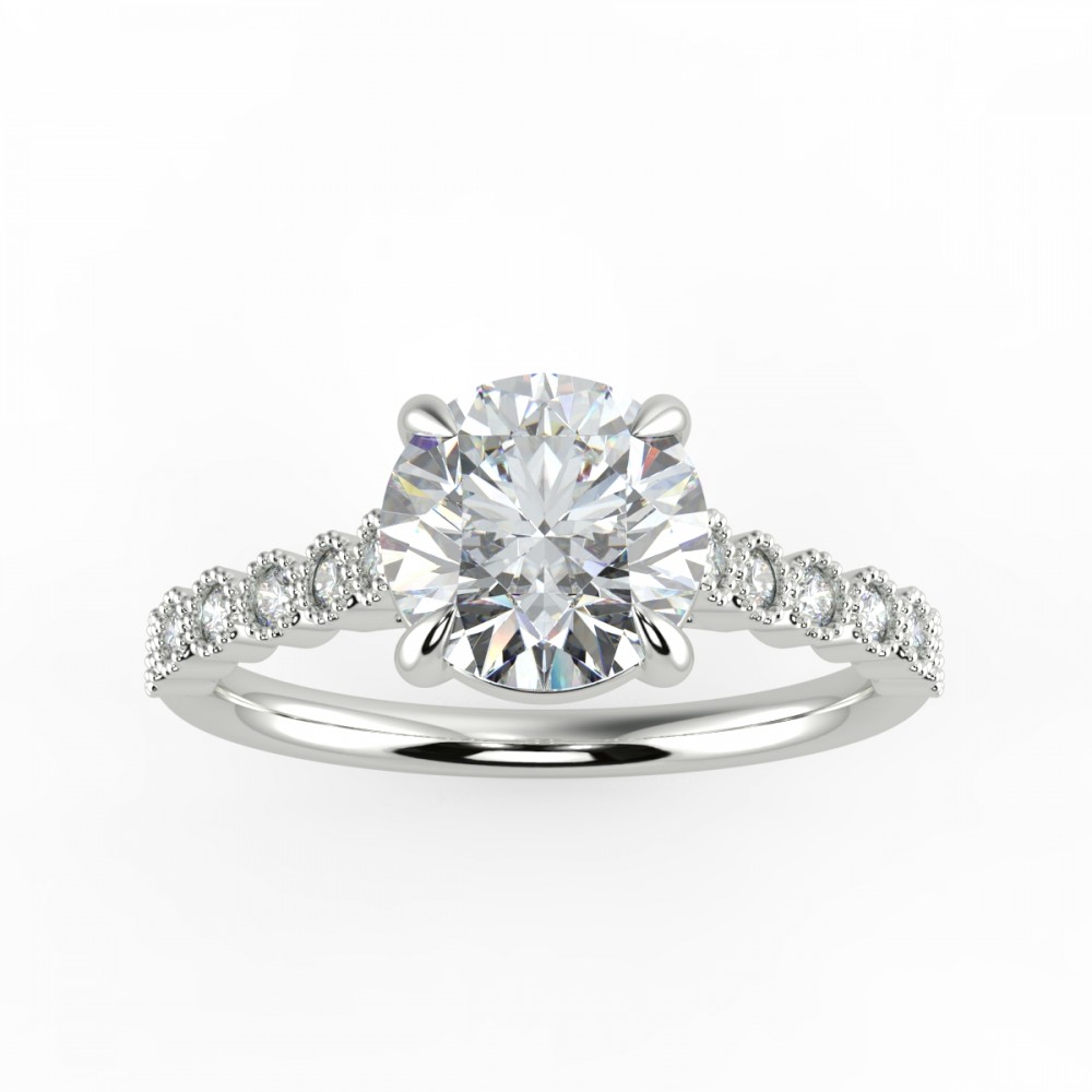 Round Secret Diamond Bezel Millgrain Engagemnt Ring