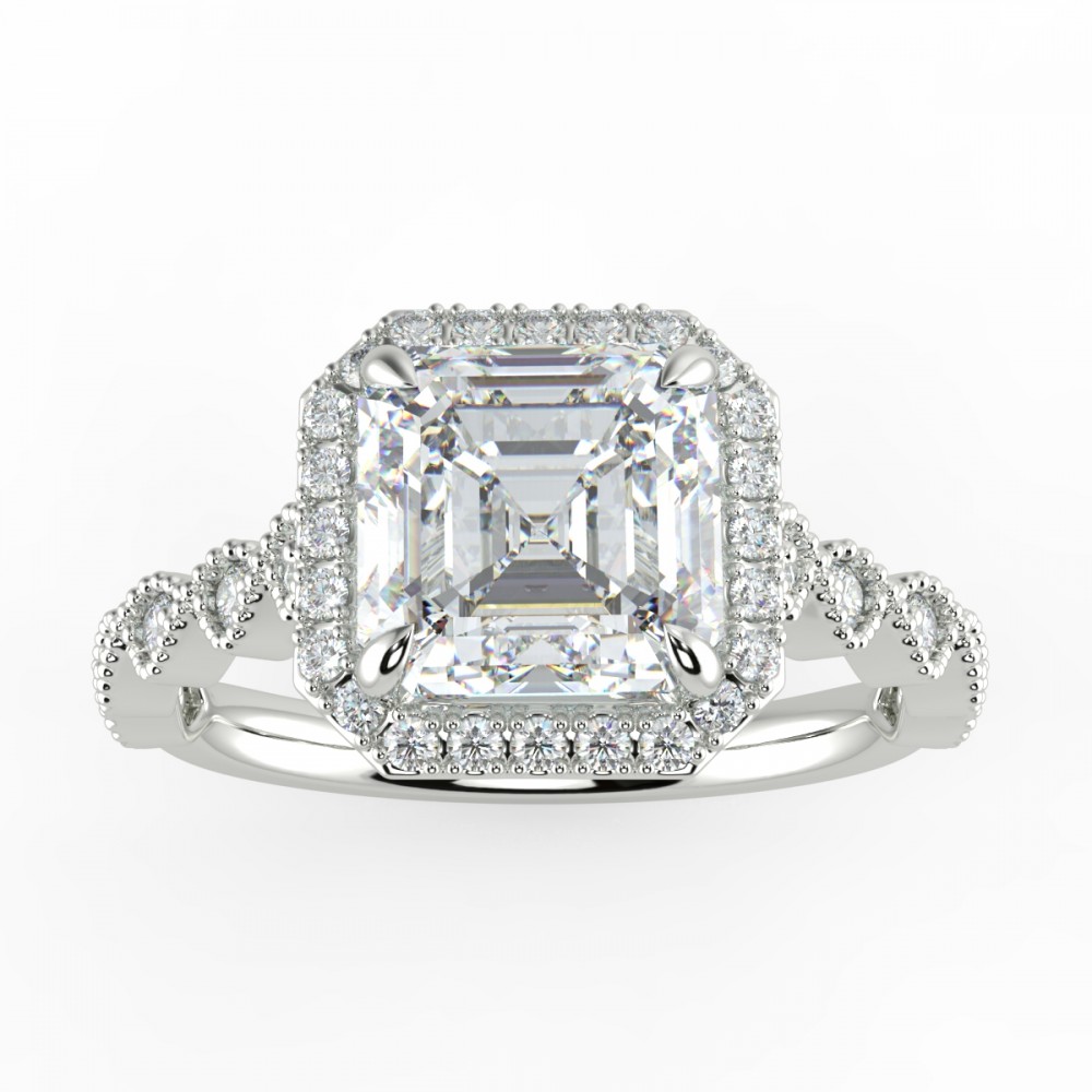Asscher Secret Diamond Pave  Engagemnt Ring