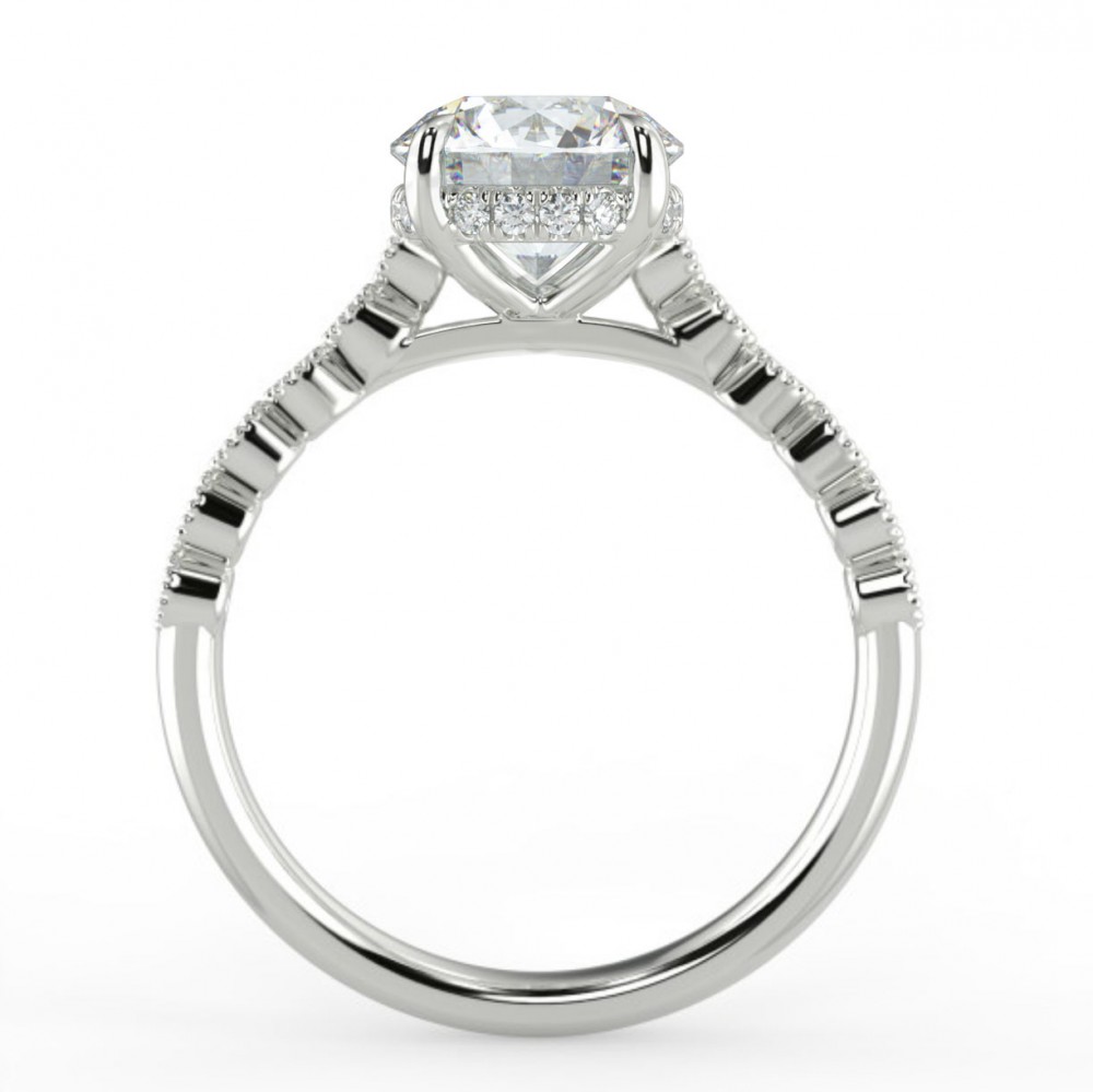 Round Hidden Halo Diamond Bezel Millgrain Engagemnt Ring