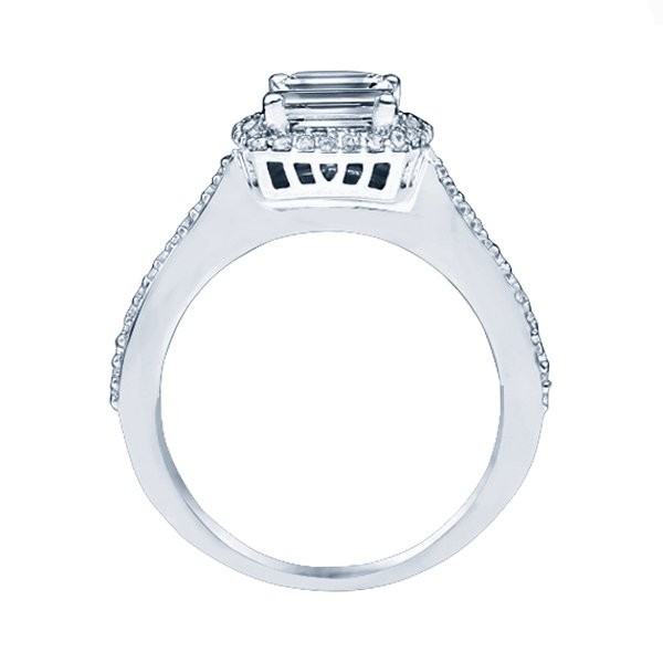 14k White Gold Emerald Cut Double Halo Diamond Engagement Ring