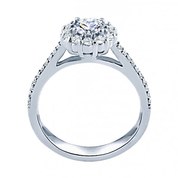 Rm1381-14k White Gold Round Cut Halo Diamond Engagement Ring