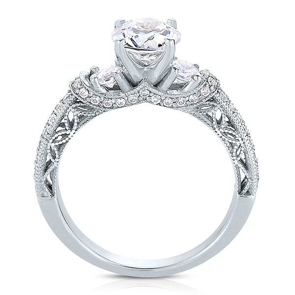 Rm1446 -14k White Gold Round Cut Diamond Vintage Engagement Ring