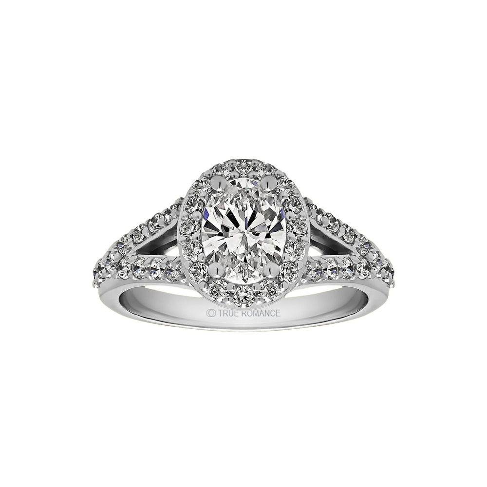 Oval Cut Split Shank Halo Diamond Engagement Ring