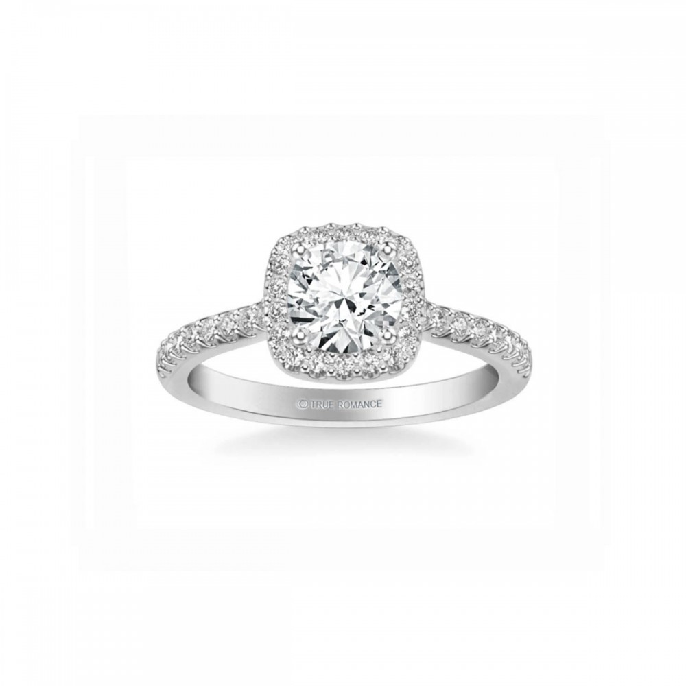 Rm1387-14k White Gold Round Cut Halo Diamond Engagement Ring