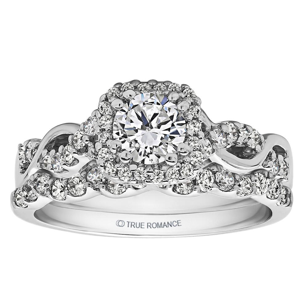Rm1405 -14k White Gold Round Cut Halo Diamond Infinity Engagement Ring