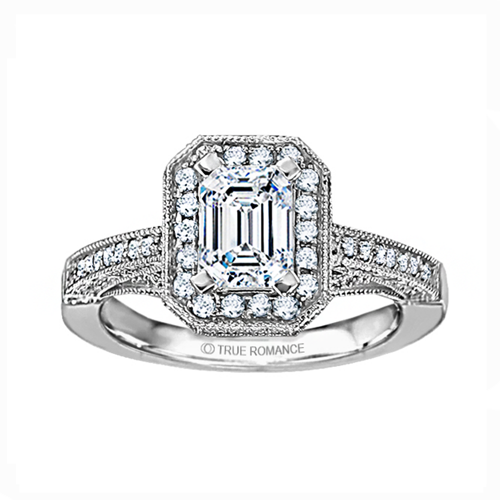 Rm1436-14k White Gold Vintage Engagement Ring