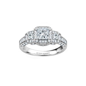 Rm1113-14k White Gold Princess Cut Diamond Vintage Style Engagement Ring