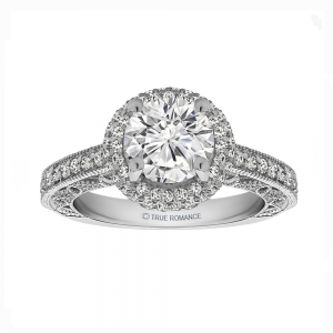 Rm1403 -14k White Gold Round Cut Double Halo Diamond Vintage Engagement Ring
