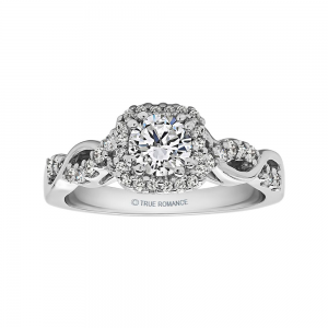 Rm1405 -14k White Gold Round Cut Halo Diamond Infinity Engagement Ring