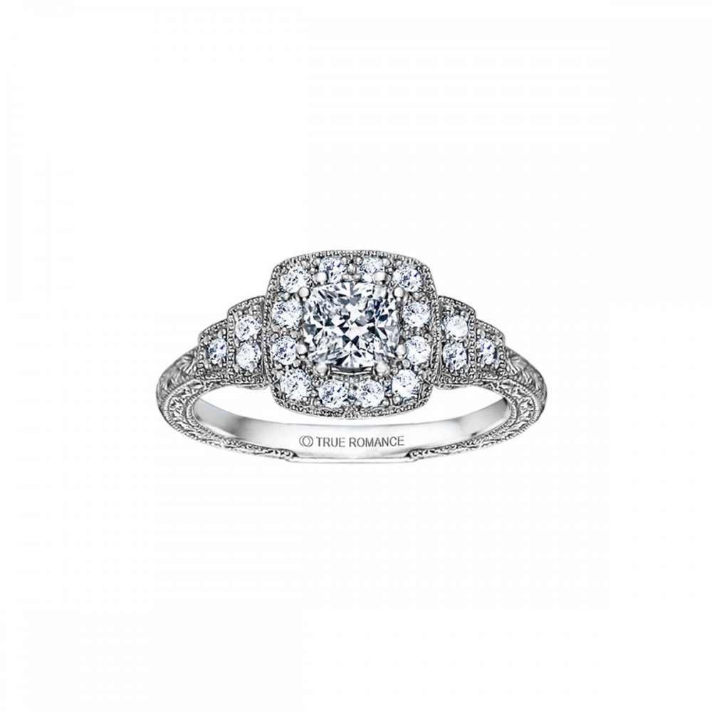 Rm1360cu -14k White Gold Cushion Cut Halo Diamond Vintage Engagement Ring