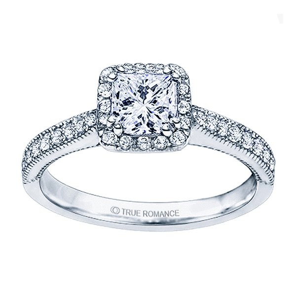 WHITE GOLD PRINCESS CUT HALO DIAMOND ENGAGEMENT RING