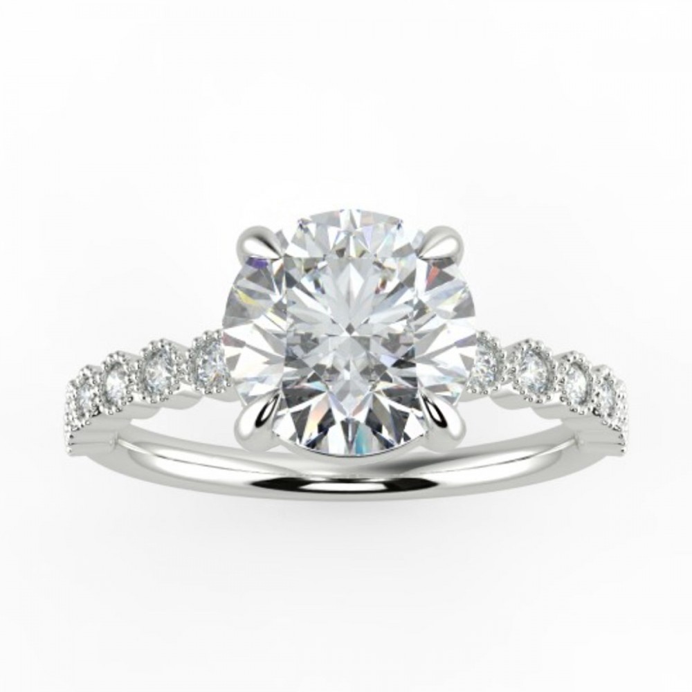 Round Surprise Diamond Diamond Bezel Millgrain Engagemnt Ring