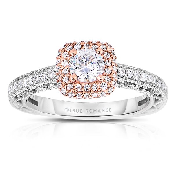 Rm1434rrs -14k Rose Gold Round Cut Double Halo Diamond Vintage Engagement Ring