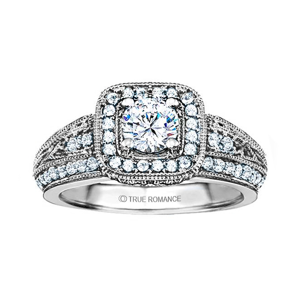 Rm1377-14k White Gold Vintage Engagement Ring