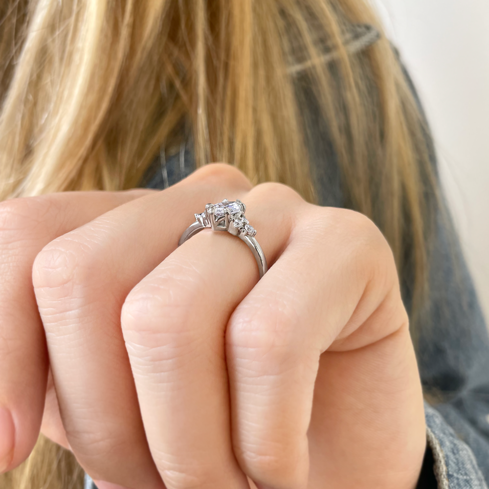 3 Ct Marquise Near Colorless Lab Diamond & 0.18 Graduated Side Diamond Engagement Ring