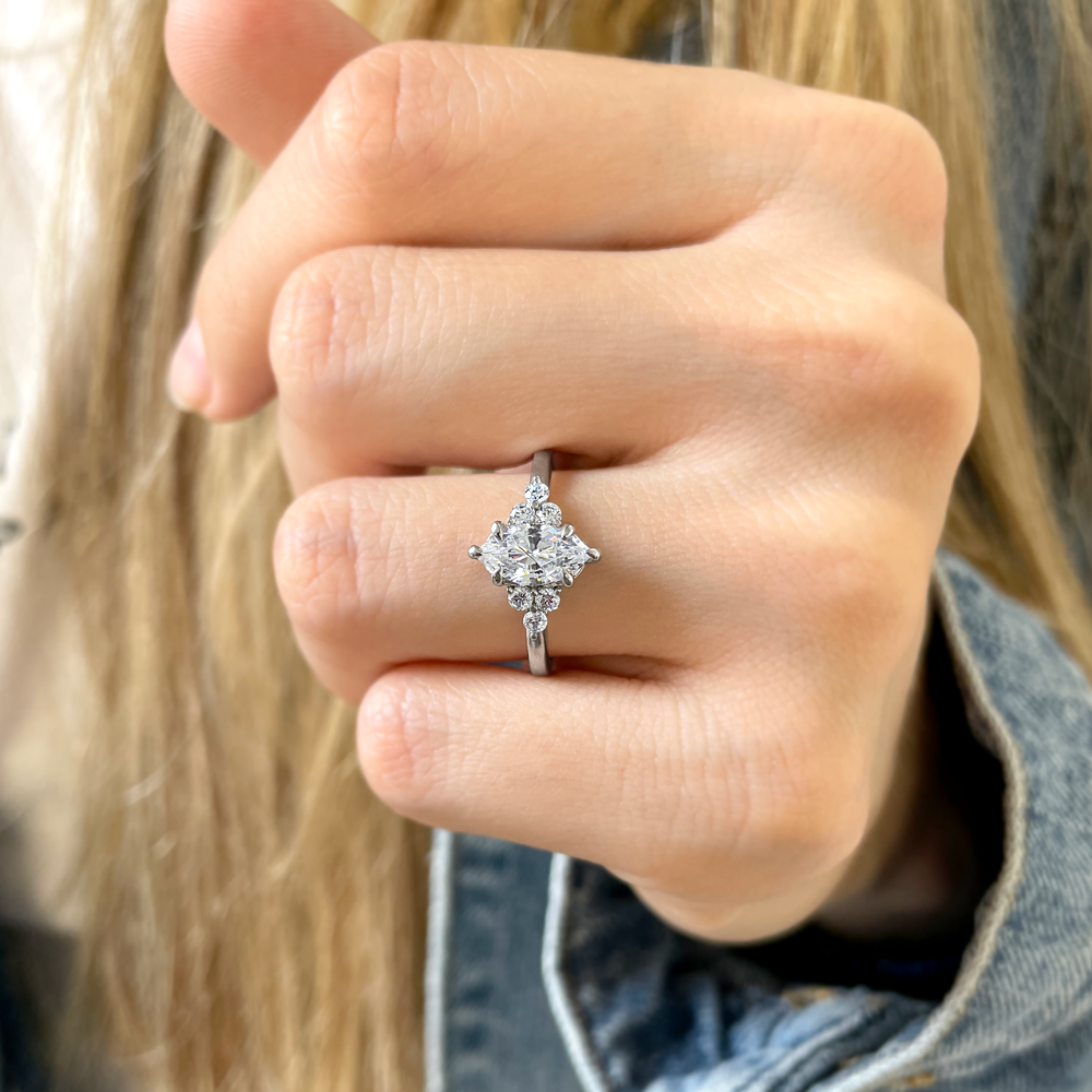 3 Ct Marquise Near Colorless Lab Diamond & 0.18 Graduated Side Diamond Engagement Ring