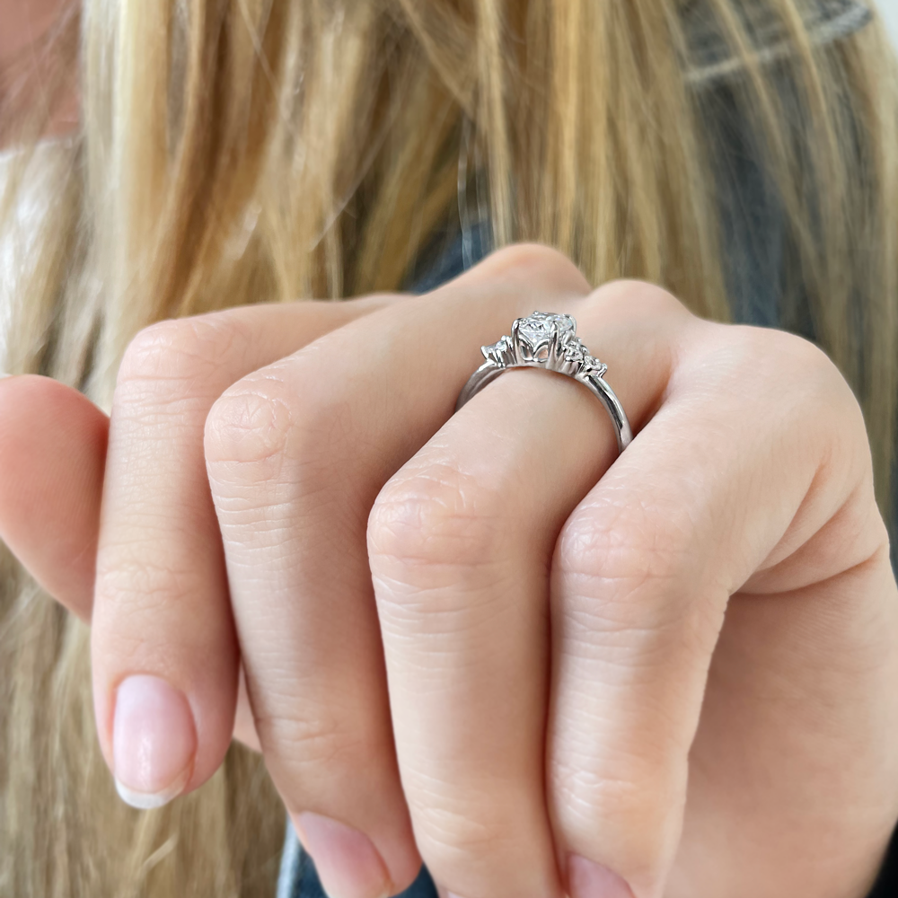 3 Ct Round Near Colorless Lab Diamond & 0.18 Graduated Side Diamond Engagement Ring