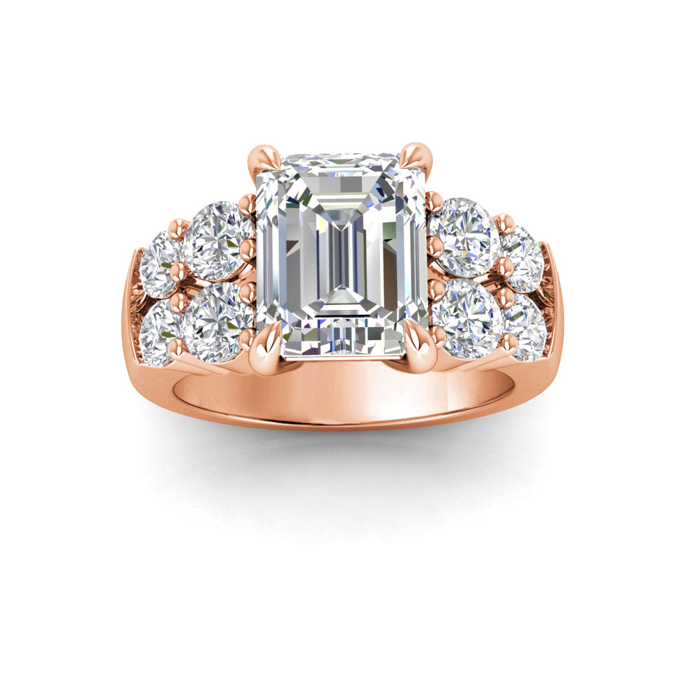 5 Ct Emerald Near Colorless Lab Diamond & 1.50 Ctw Modern Wide Band Engagement Ring