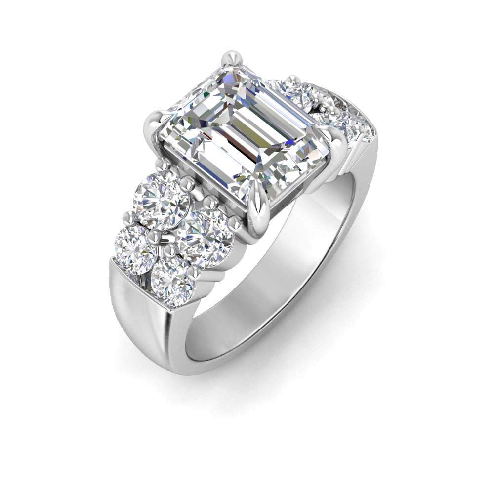 3 Ct Emerald Near Colorless Lab Diamond & 1.50 Ctw Modern Wide Band Engagement Ring