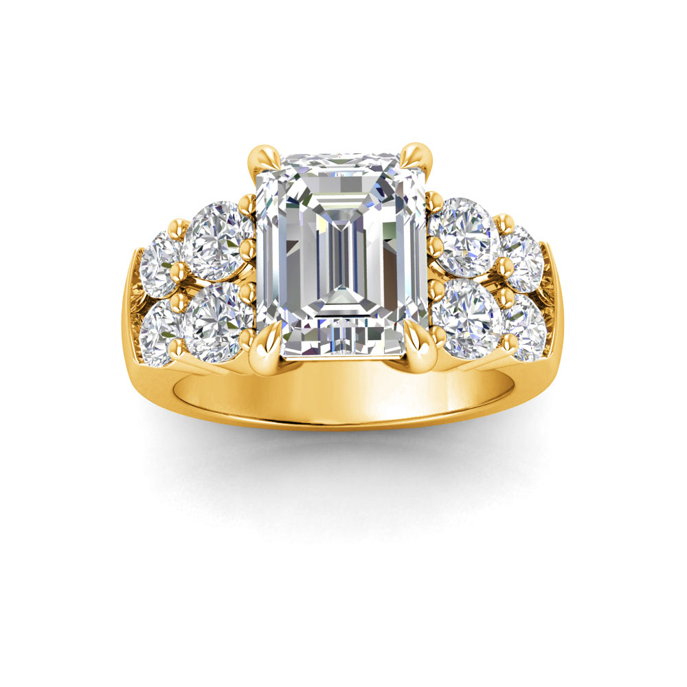 3 Ct Emerald Near Colorless Lab Diamond & 1.50 Ctw Modern Wide Band Engagement Ring