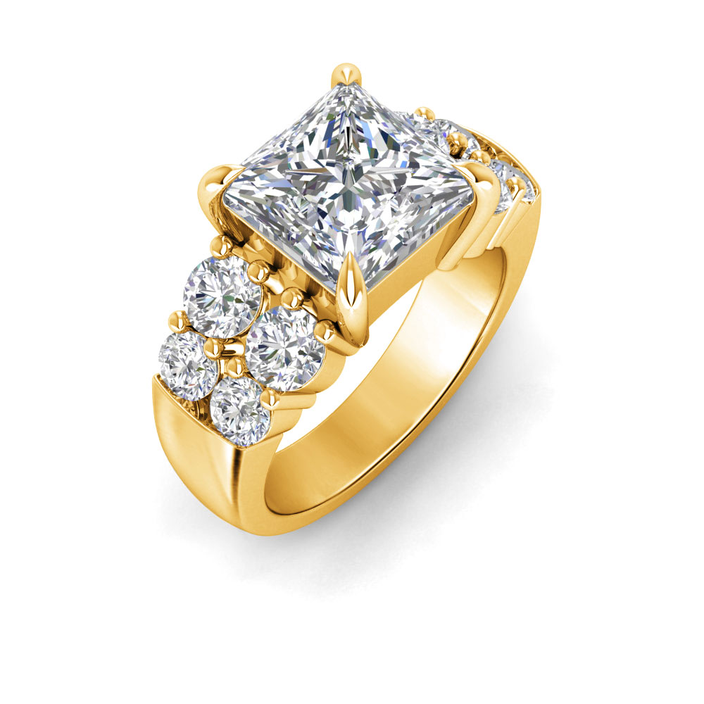 3 Ct Princess Near Colorless Lab Diamond & 1.50 Ctw Modern Wide Band Engagement Ring