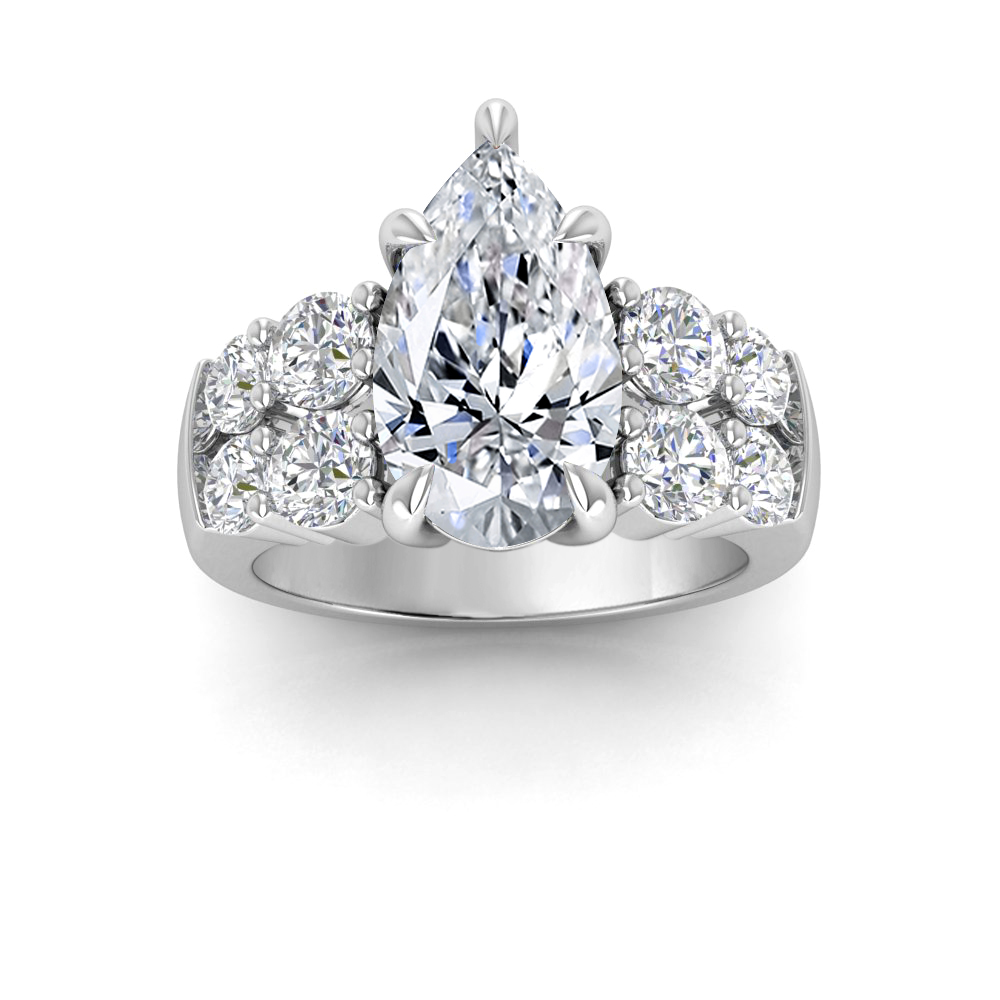 3 Ct Pear Near Colorless Lab Diamond & 1.50 Ctw Modern Wide Band Engagement Ring