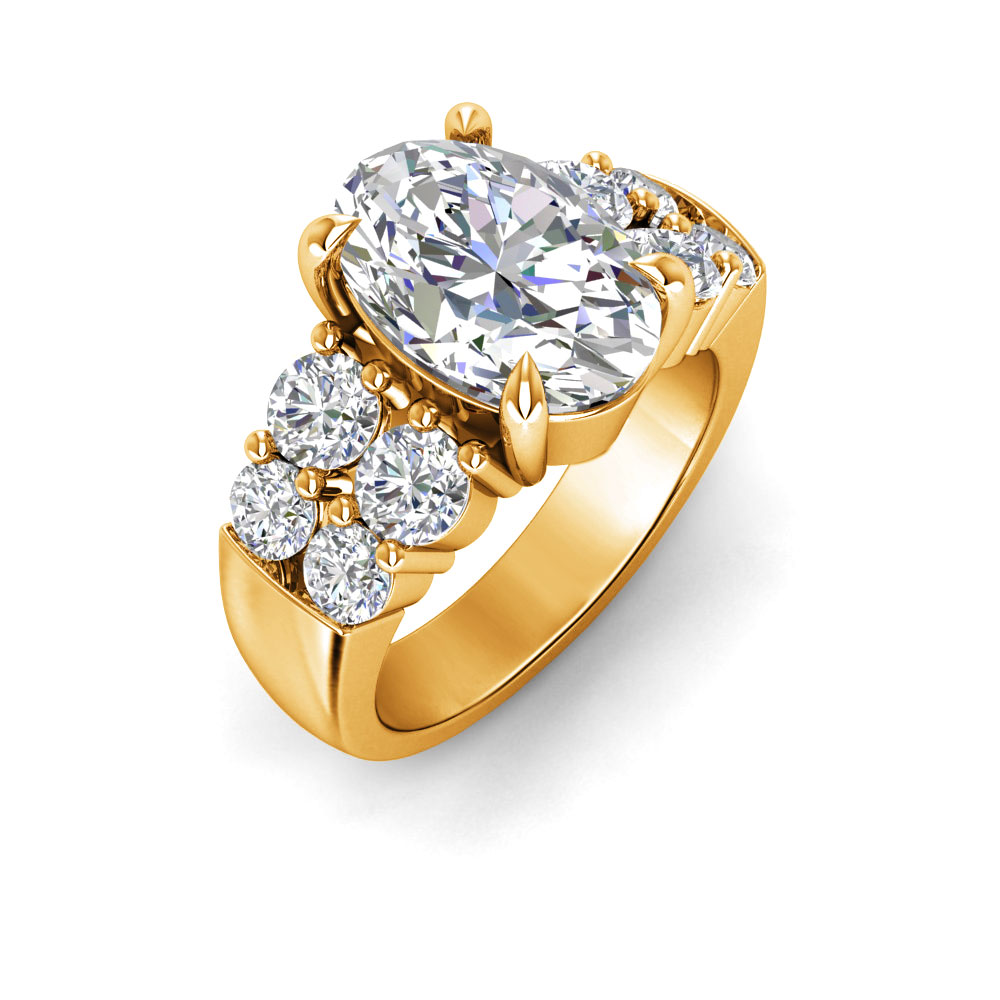 3 Ct Oval Near Colorless Lab Diamond & 1.50 Ctw Modern Wide Band Engagement Ring