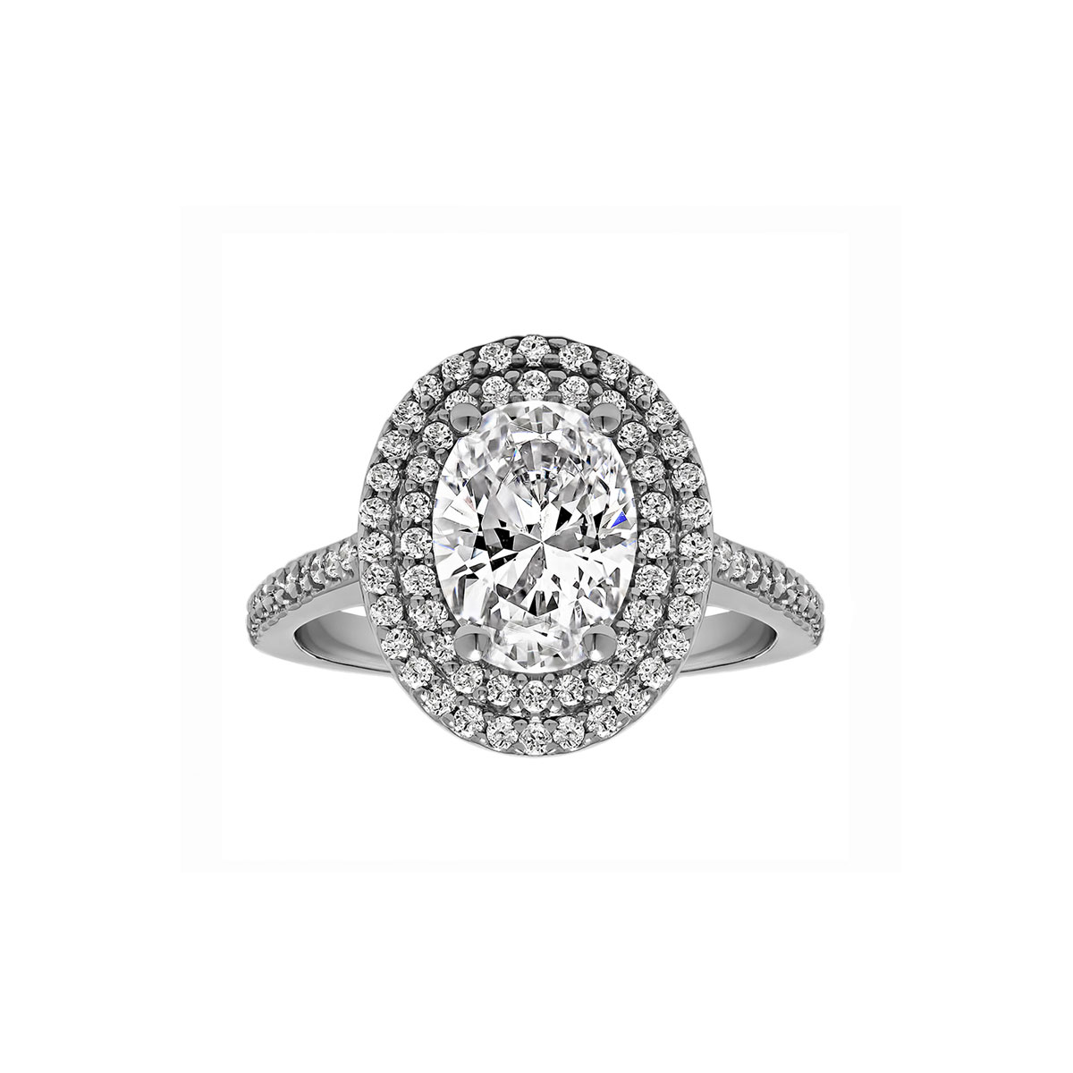 1 ctw, 14K White Gold Oval Cut Double Halo Diamond Engagement Ring ...