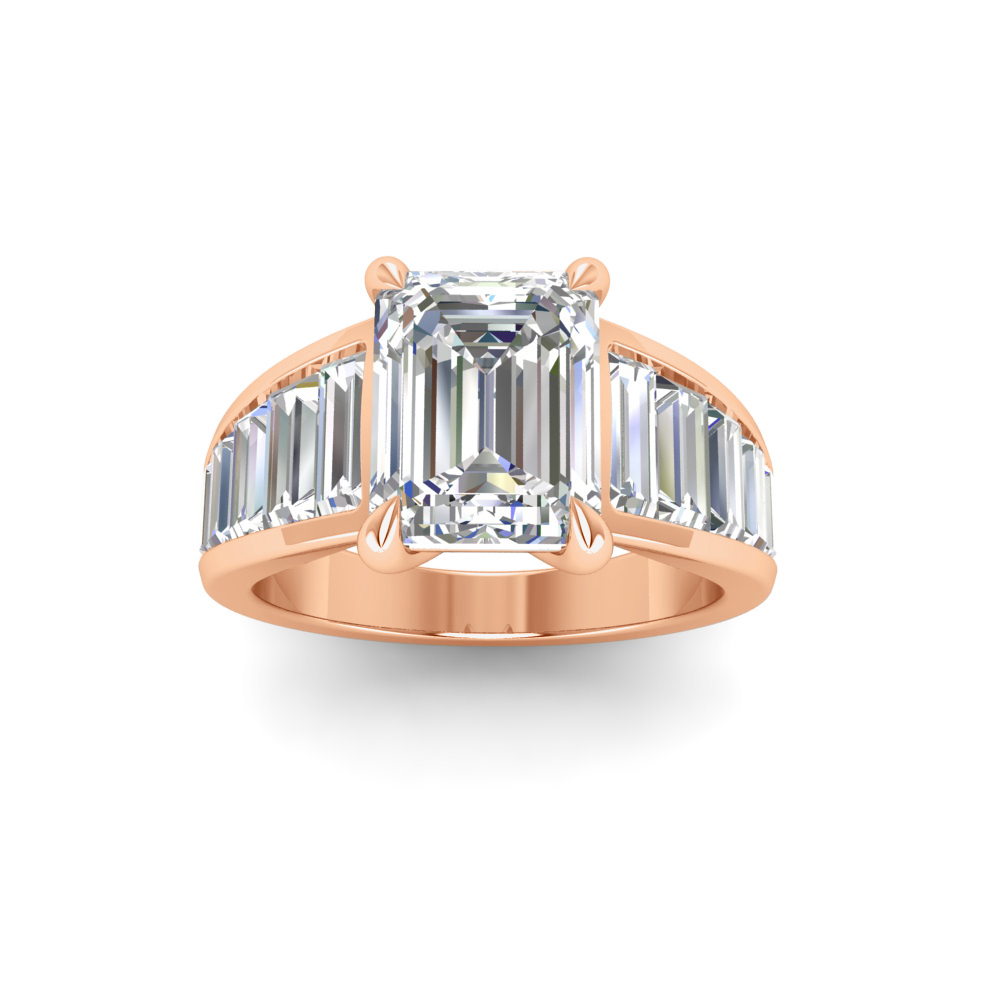 2 Ct Emerald Near Colorless Lab Diamond Wide Baguette Facet Engagement Ring